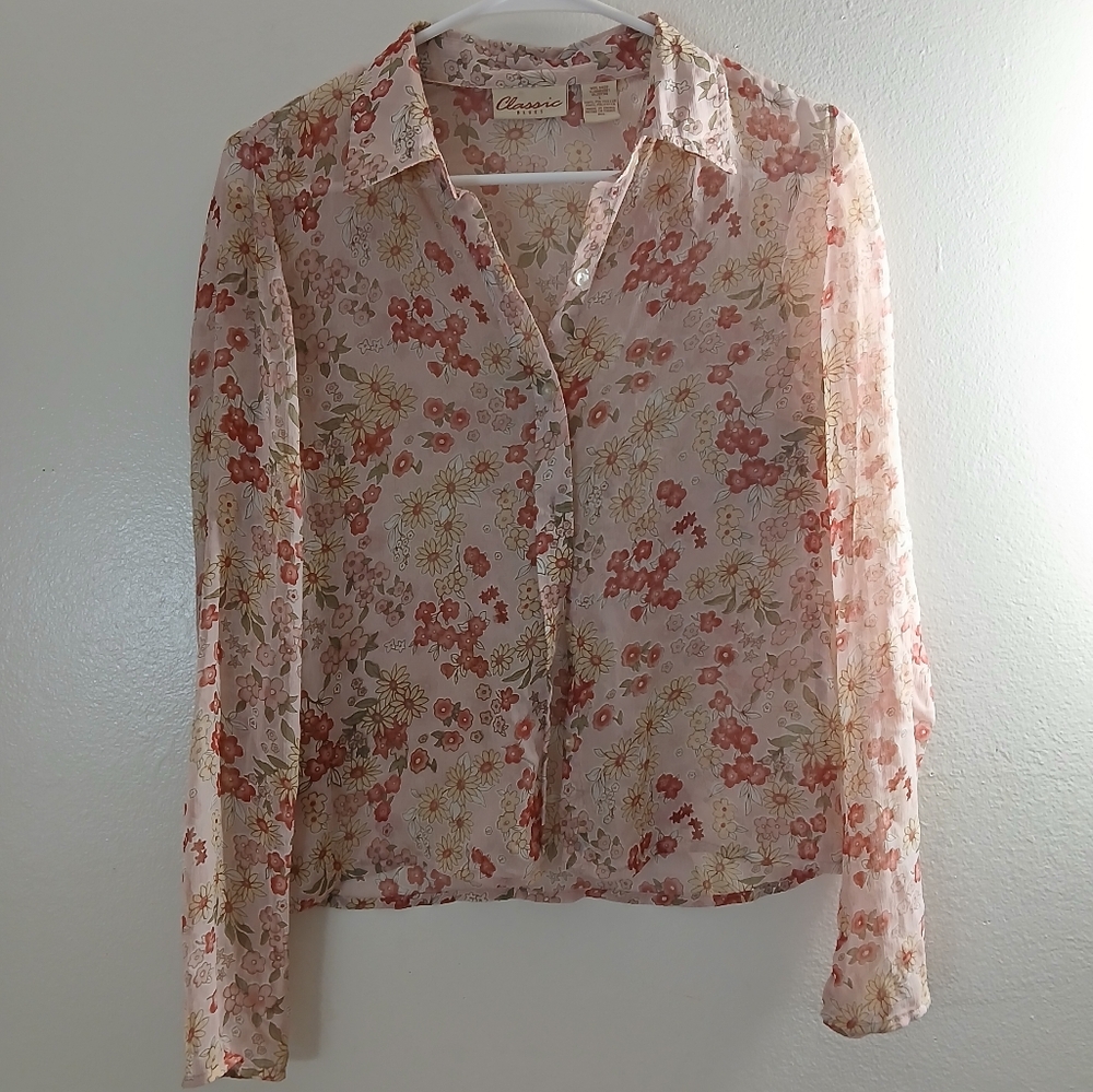 Classic Floral Sheer Button Shirt